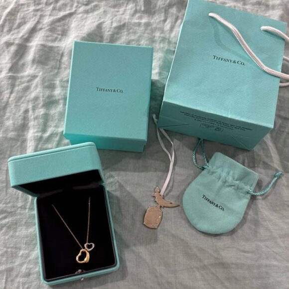 Tiffany & Co. Elsa Peretti 18k Silver Double Open Heart Pendant Necklace 16" - Picture 5 of 7